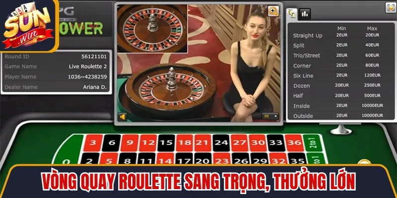 Vòng quay Roulette sang trọng, thưởng lớn